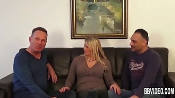 A Well-Endowed German Mother With Blonde Hair Enjoys Pleasuring Two Men At Once