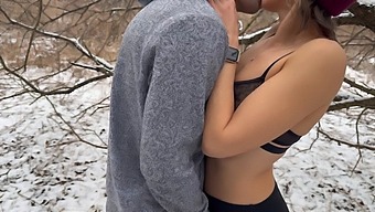 A Married Woman Receives A Large Outdoor Double Cumshot From Her Spouse And Companion In A Snowstorm, After Engaging In Oral Sex With Both Men.
