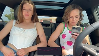 Nadia Foxx And Serenity Cox'S Public Vibrator Fun In The Car